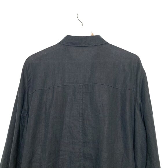 Eileen Fisher Organic Linen Oversized Button Down Shirt LP Asymmetrical Hem BLK - Picture 4 of 12